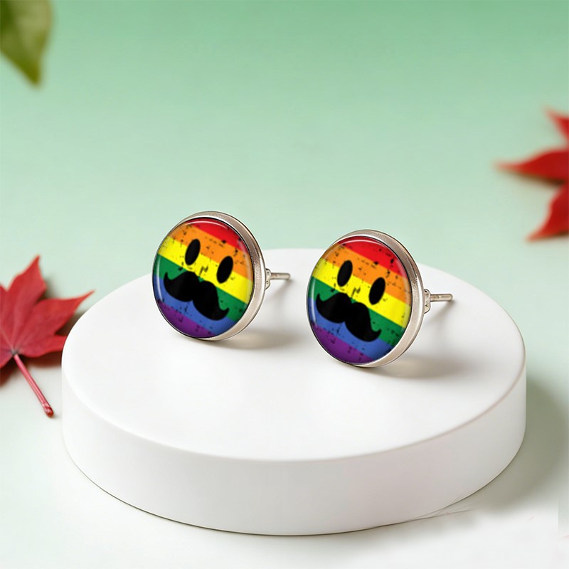 Nostalgic Rainbow Beard Face Time Faux Gemstone Stud Earrings